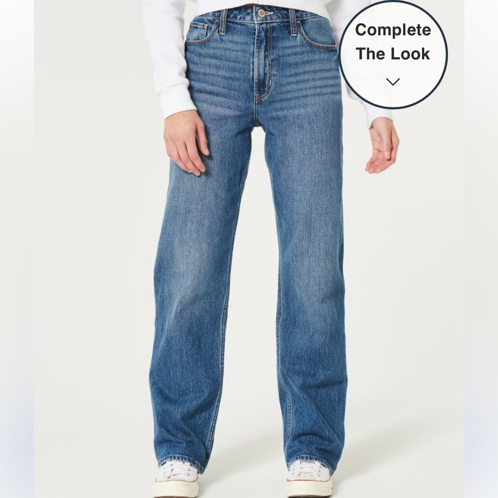 hollister high waisted medium wash dad jean